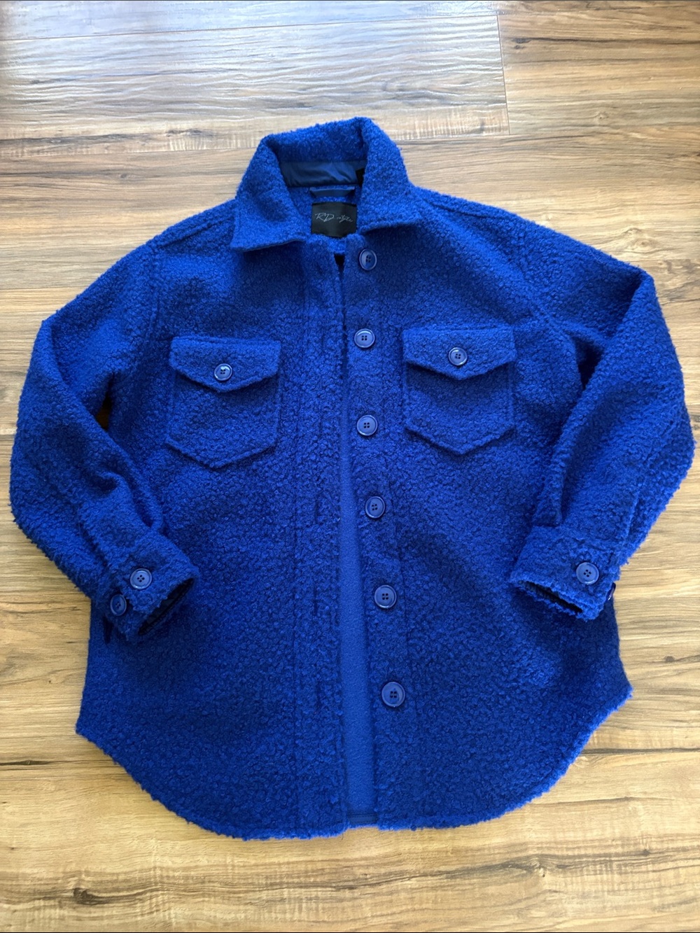 RD Style Cobalt Blue Textured Button-Up  Shacket